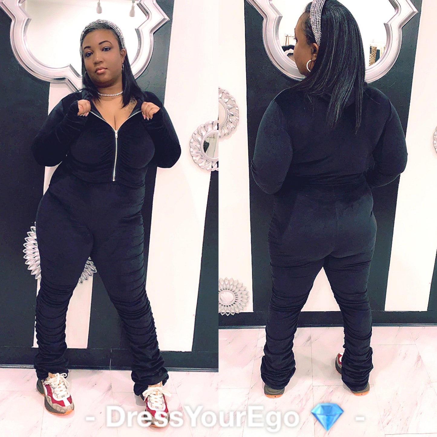 Black Stacked Velour