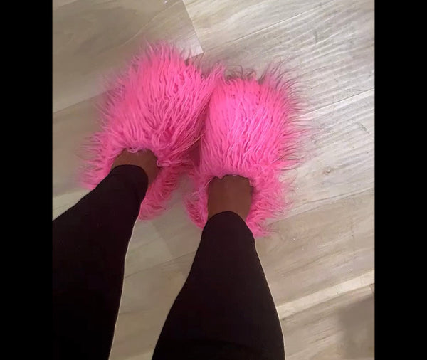 Hot pink fuzzy on sale slides